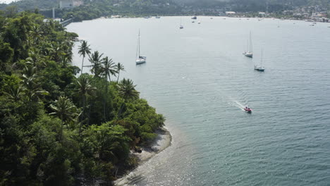 antena - veleros alrededor del puerto de samaná, república dominicana, plano inverso amplio