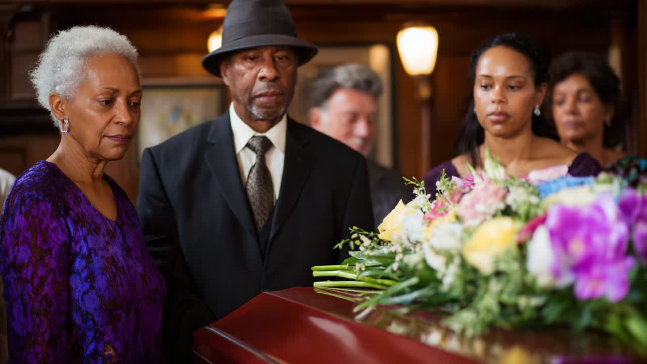 A somber moment captured at a memorial service as family and friends gather to honor the departed, reflecting deep emotions and connections shared in remembrance of a loved one