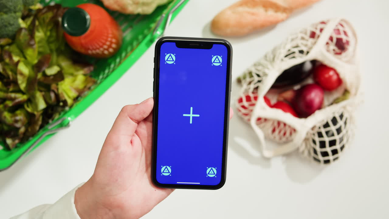 Smartphone Display with Editing Tools and Grocery Items