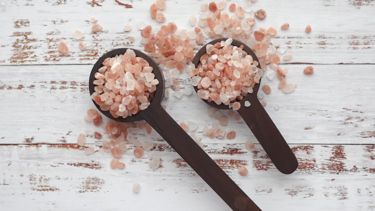 Pink Salt in Wooden Spoons