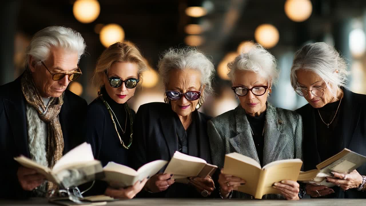 A Stylish Gathering of Senior Women Engaged in Reading, Showcasing Literature and Connection in a Poignant Moment of Reflection and Shared Interests