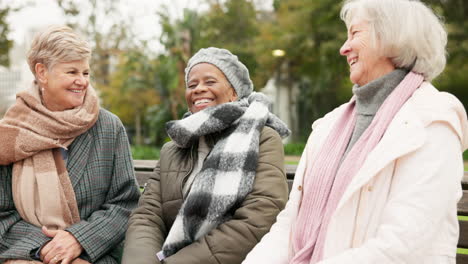 senior, smile  and relax with friends on park