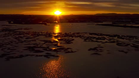 puesta de sol sobre un paisaje de humedales