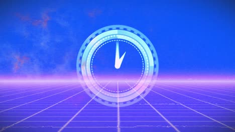 Animation-of-interference-over-moving-clock-on-blue-background