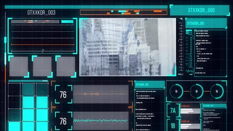 Animation-Der-Datenverarbeitung-über-Stadtlandschaft-Und-Bildschirmen