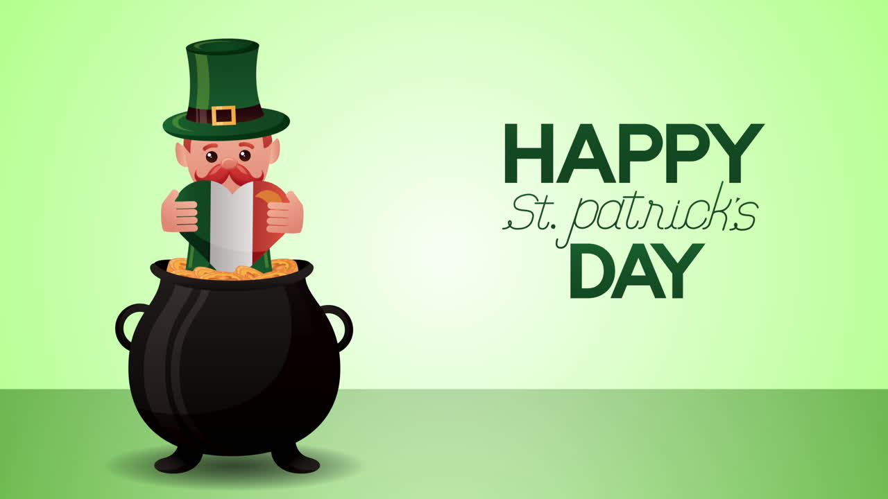 st. patrick's day animierte karte mit elf und kessel