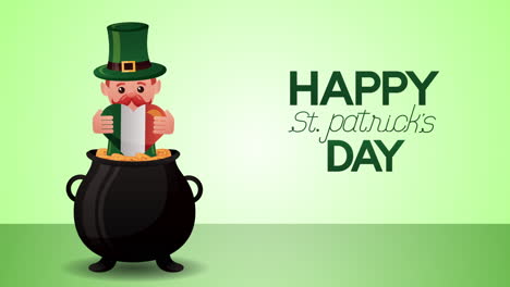 st patricks day animated card with elf and cauldron