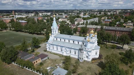 aerial of orthodox cathedral of saints boris and gleb in daugavpils, latvia