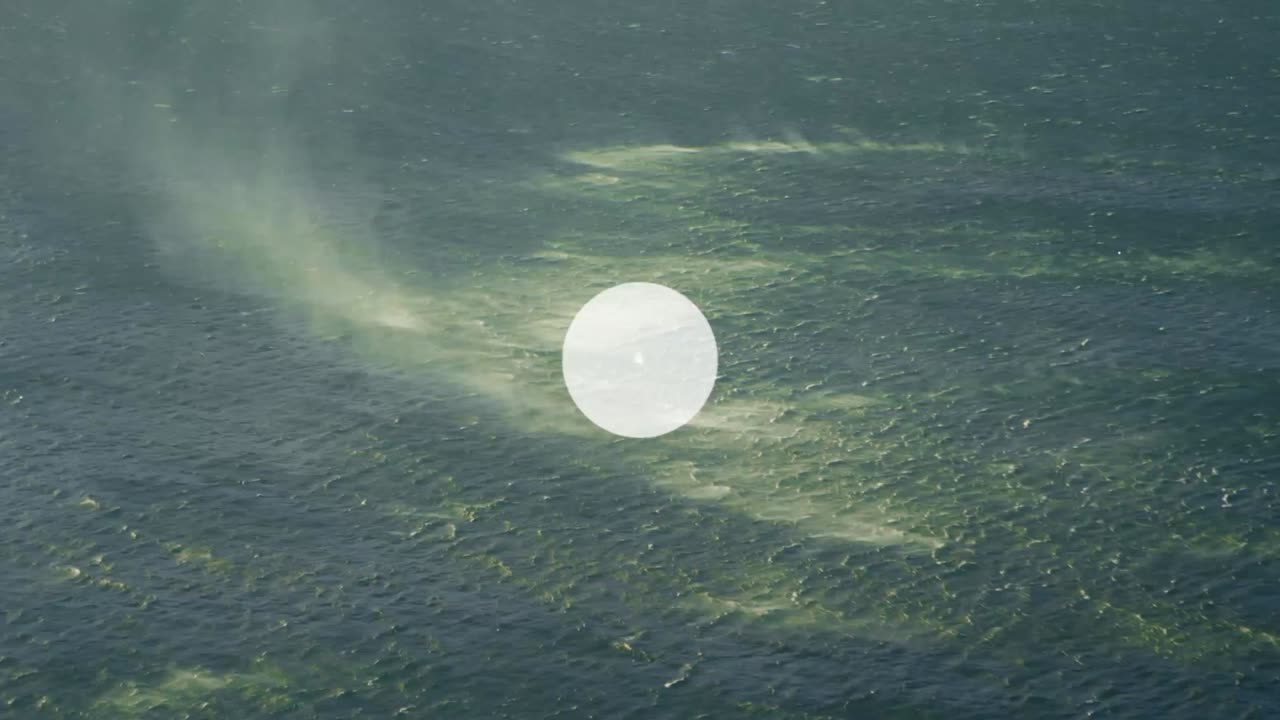 바다의 공중 전망을 통해 데이터를 교환하는 데이터 아이콘 네트워크의 애니메이션