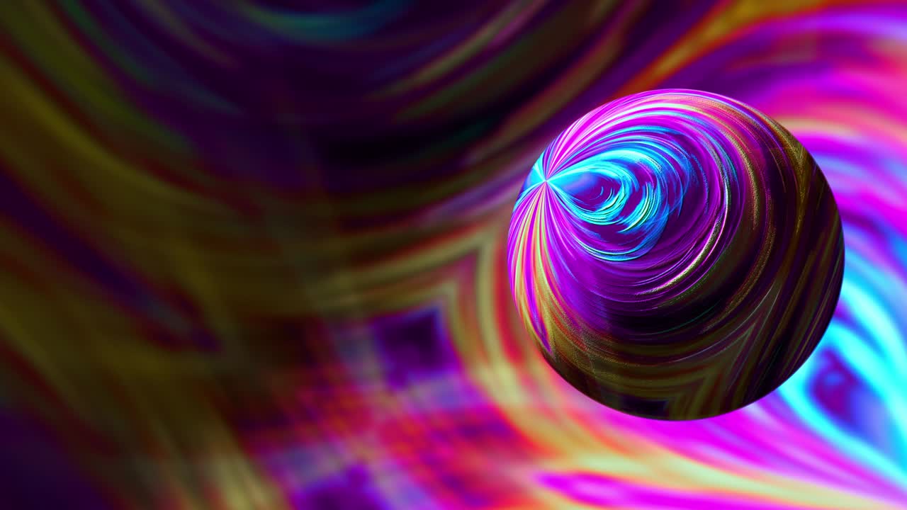 Abstract virtual reality geometric background with colorful multicolored sphere. 3D modern wallpaper animate spinning rainbow ball. VJ loop background. 4K seamless looping creative illusion backdrop.