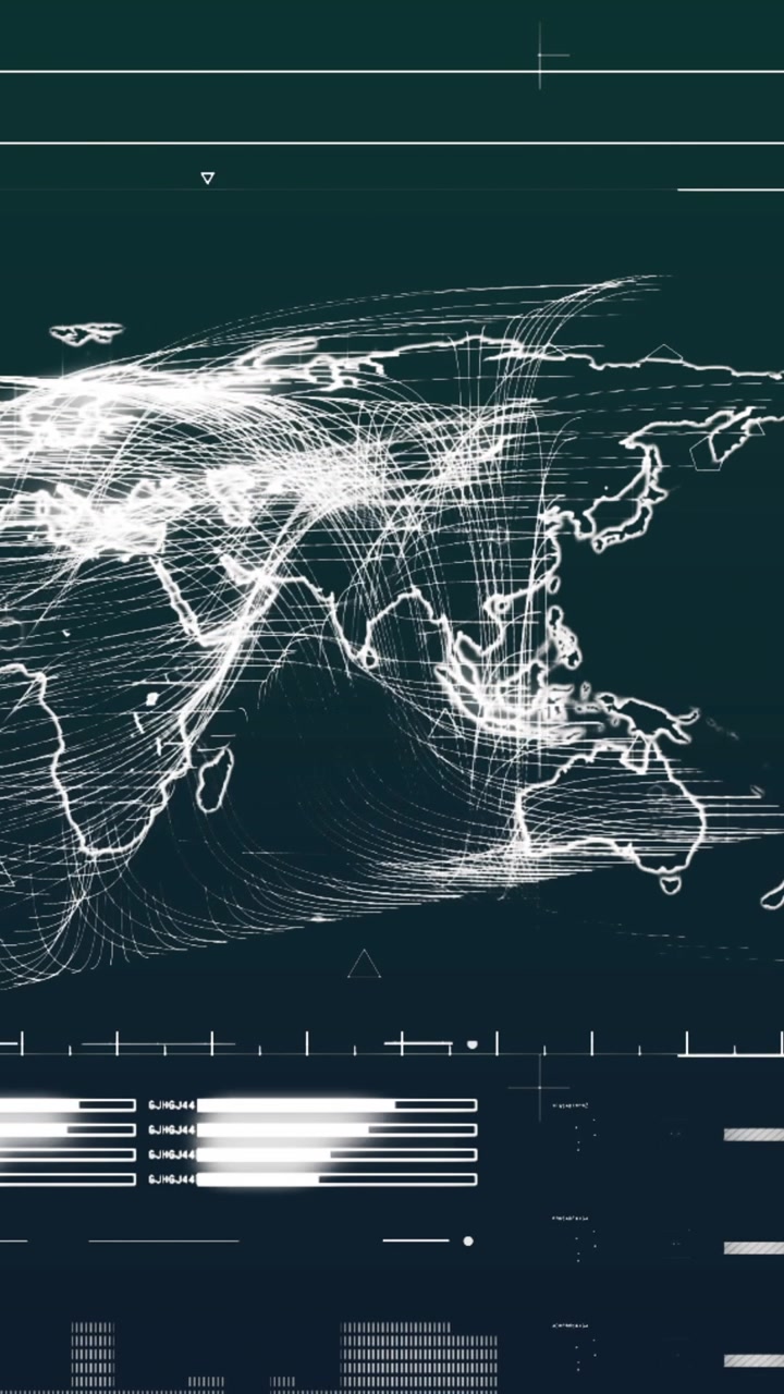 Animation of loading bars, computer language and map against abstract background