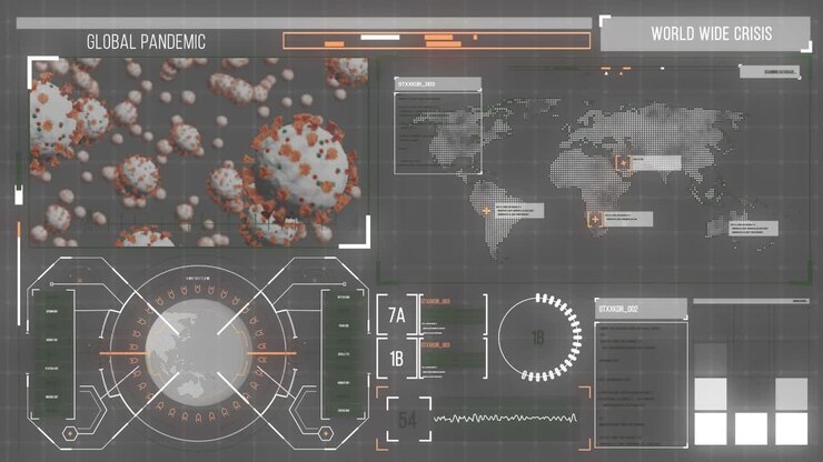 Animation of biological data and virus cells processing on brown digital screen