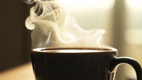 a cup of hot coffee with steam