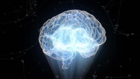 el cerebro humano gira formado por partículas luminosas. estructura del plexo girando alrededor. bucle sin costuras animación 4k