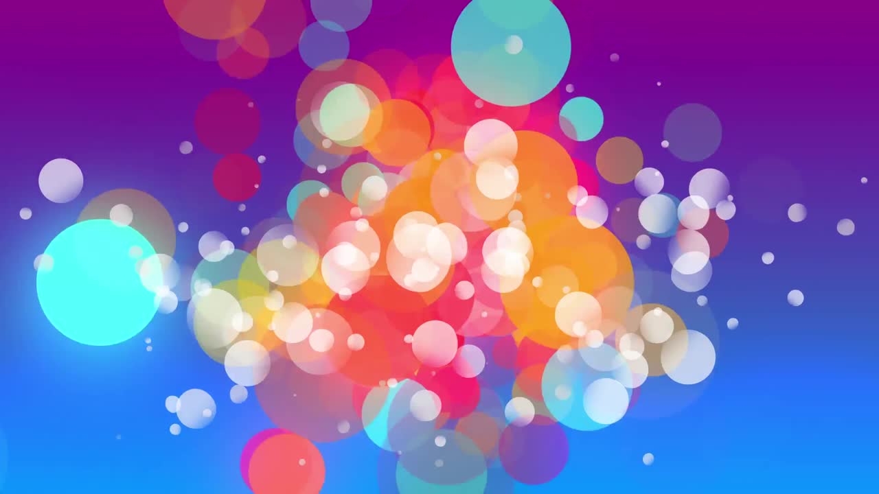 보라색 배경에 움직이는 여러 가지 다채로운 진동하는 반점의 애니메이션