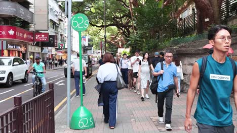 pedestrians walking along a bustling city street