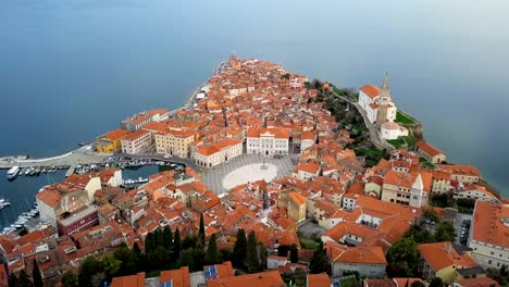 aerial panorama of old town piran, slovenia