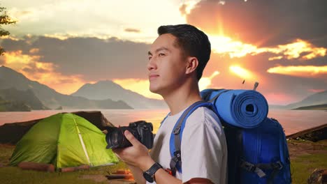 Man Camping and Photography