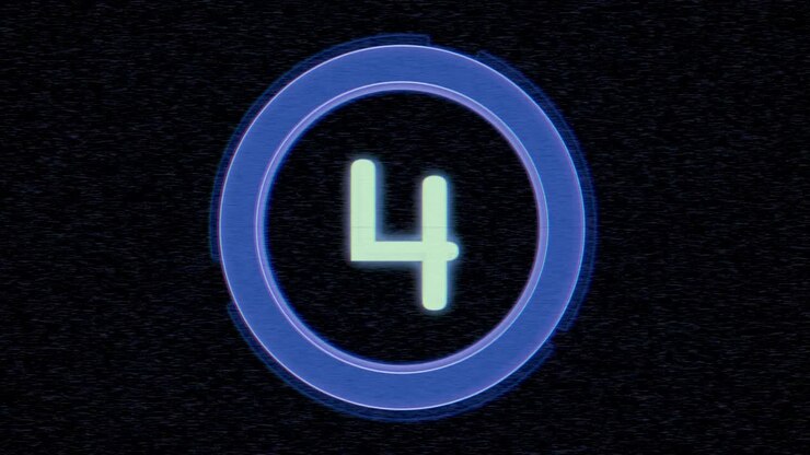 Digital blue film countdown with glitch effect in futuristic style