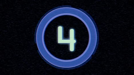 digital blue film countdown with glitch effect in futuristic style