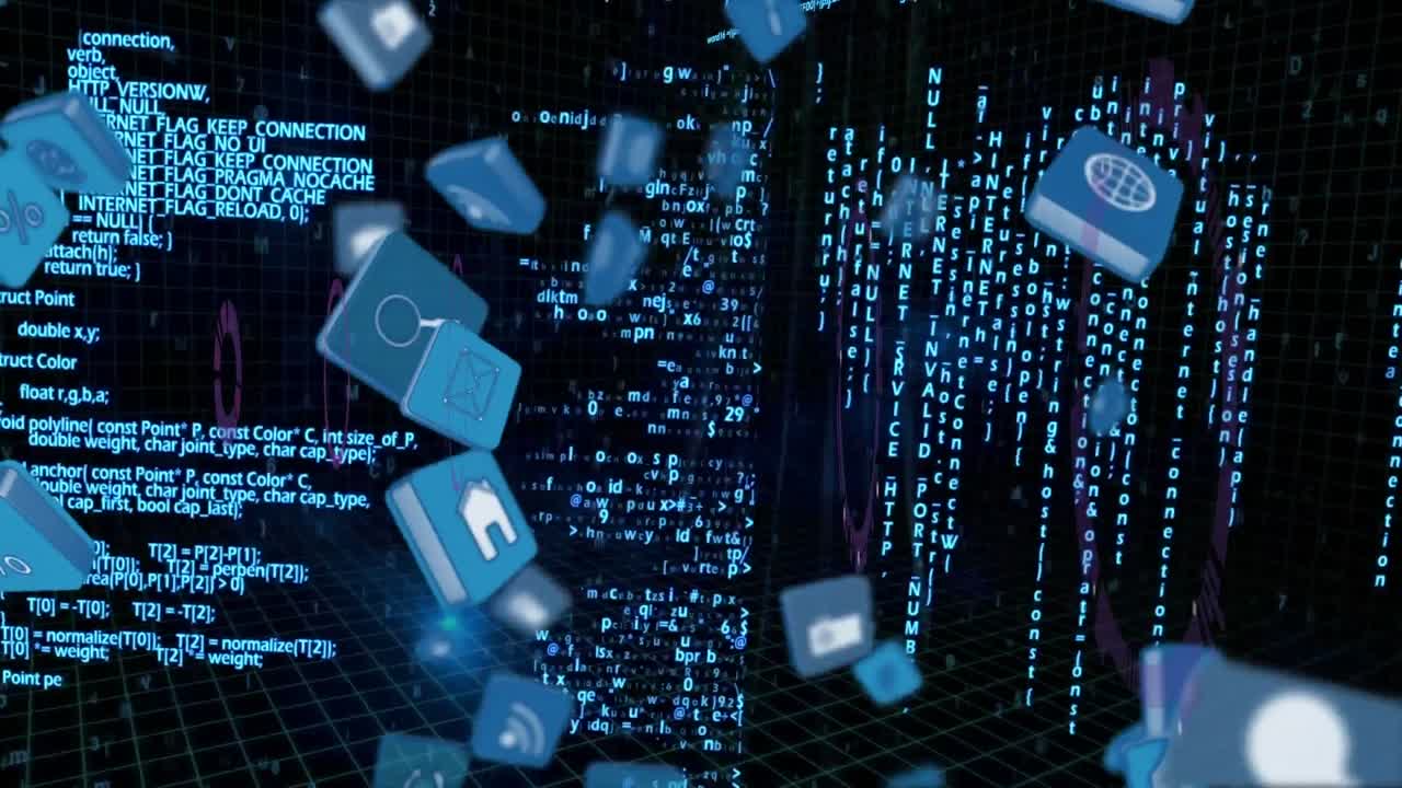 Animation of data processing and digital icons