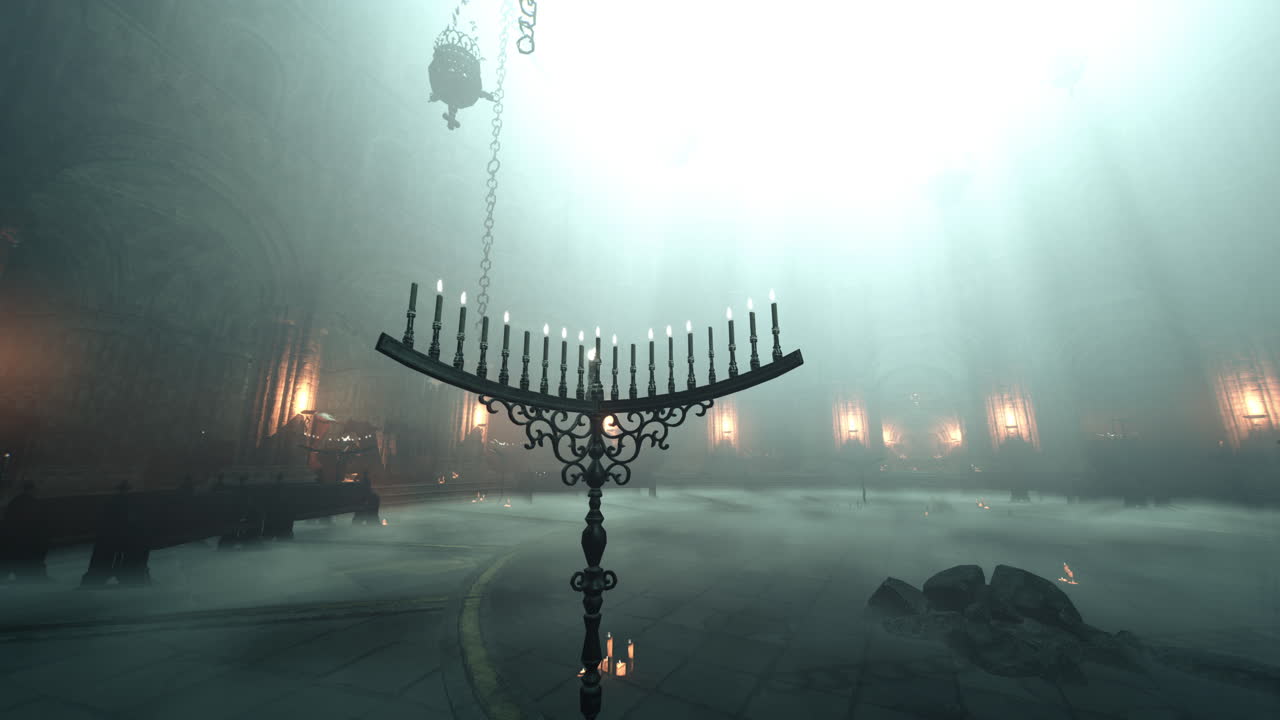 interior oscuro y misterioso de la iglesia