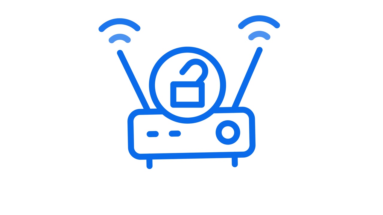 Router Wi-Fi animato con icona di sicurezza a lucchetto