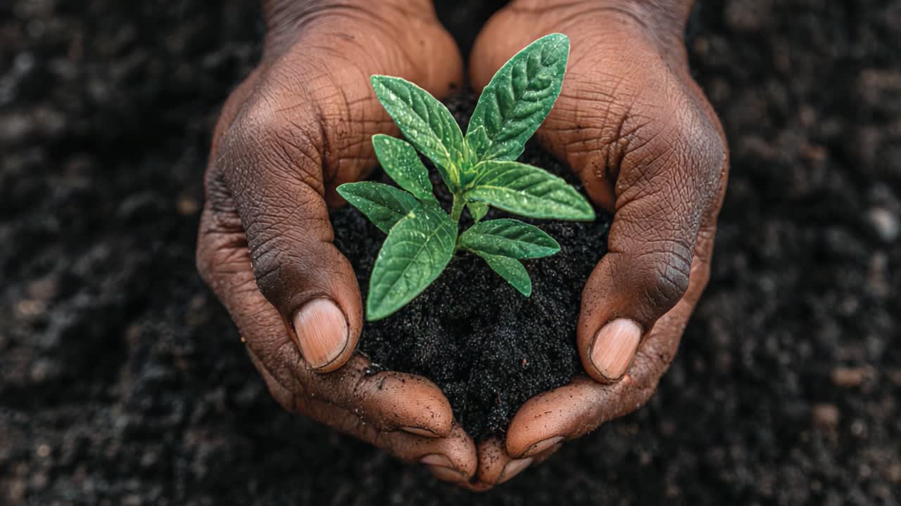 Nurturing Growth: A Close-Up of Hands Cradling a Young Plant in Rich Soil, Symbolizing Hope, Sustainability, and the Importance of Environmental Care
