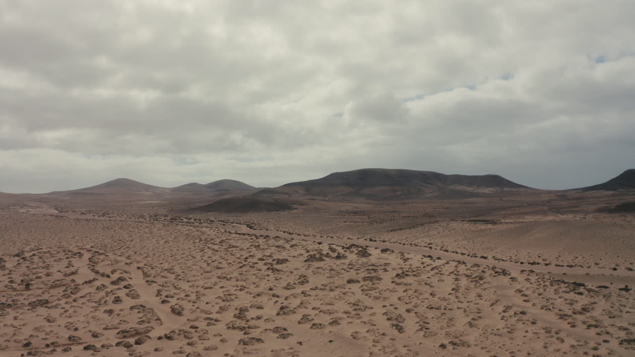 Drone shot of a desert in Fuerteventura