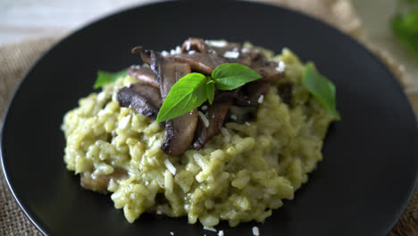 mushroom risotto with pesto and cheese