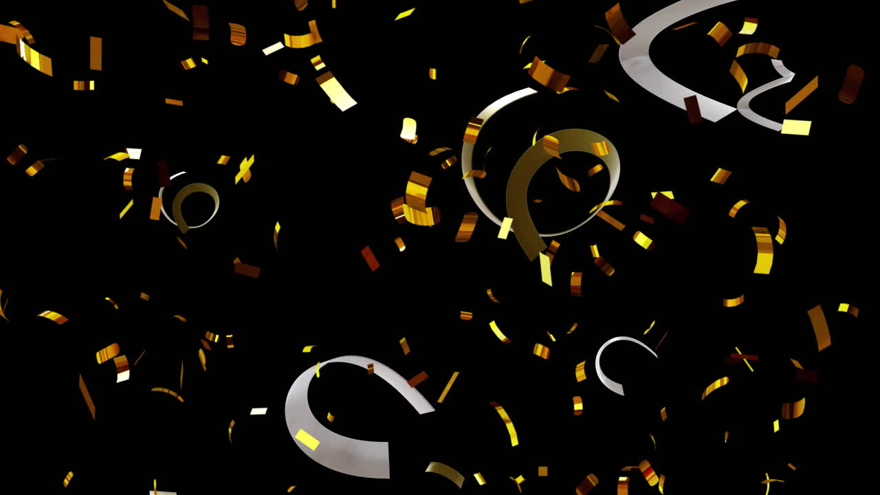 Animation of party streamers and confetti on black background