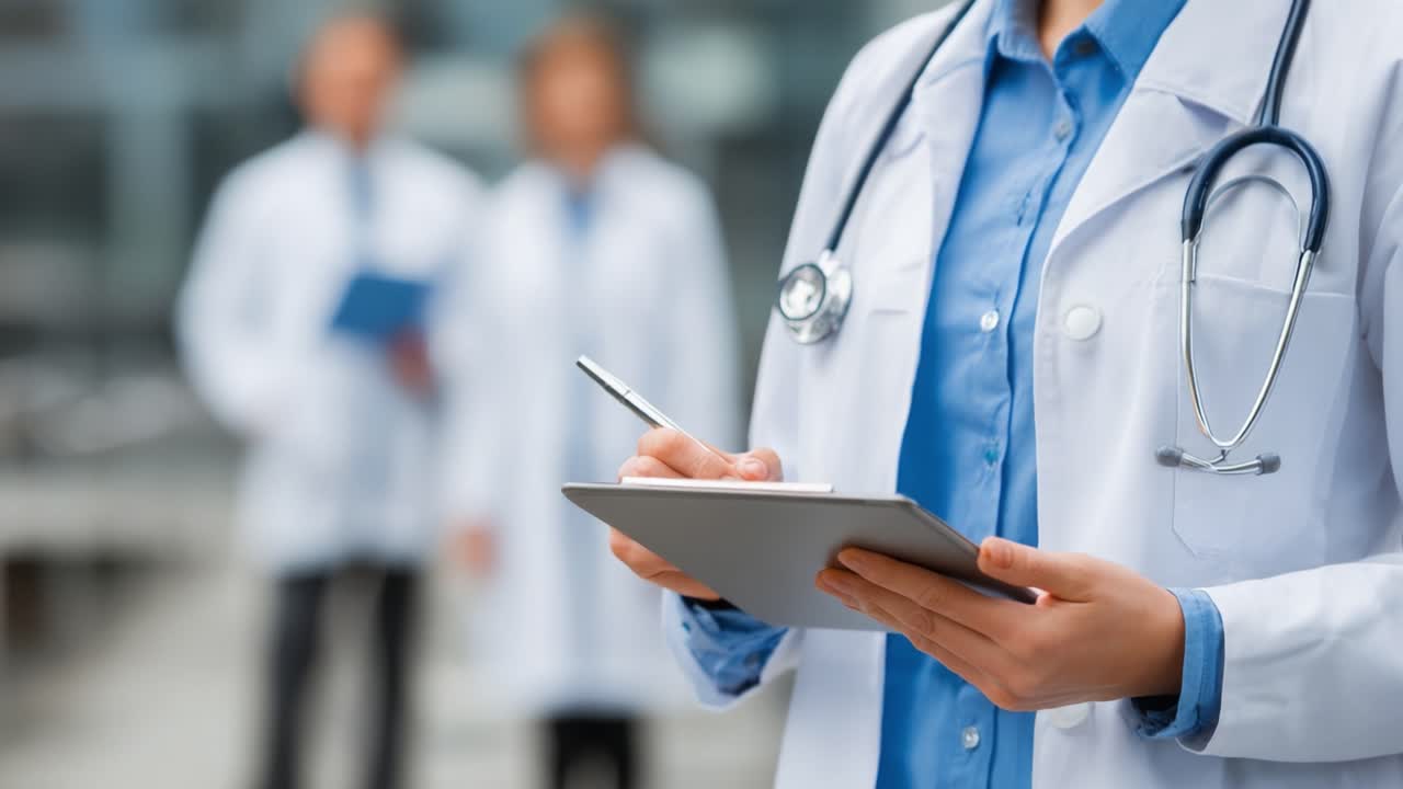Professionista Sanitario Impegnato nella Valutazione del Paziente e nella Documentazione, Sottolineando l'Importanza di Cartelle Cliniche Accurate e della Collaborazione negli Ambienti Clinici