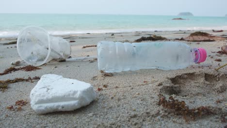 plastic trash on a beach in thailand