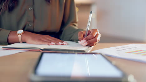 Notebook,-planning-and-woman-hands-writing