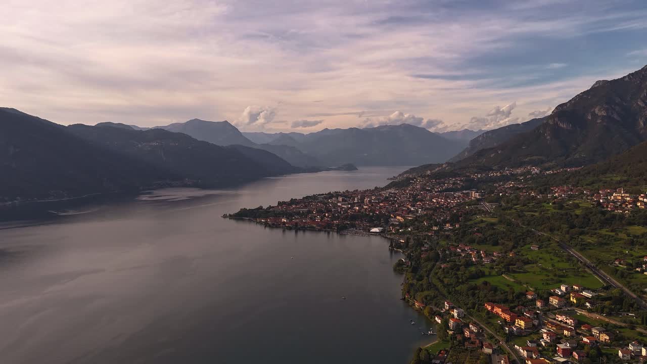 Hyper-lapse of Abbadia Lariana and Mandello del Lario at Lake Como early evening