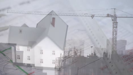 modelo de casa en 3d con una grúa de construcción