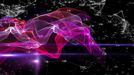 abstrakte daten-visualisierungs-animation mit fließenden linien und numerischen datenpunkten