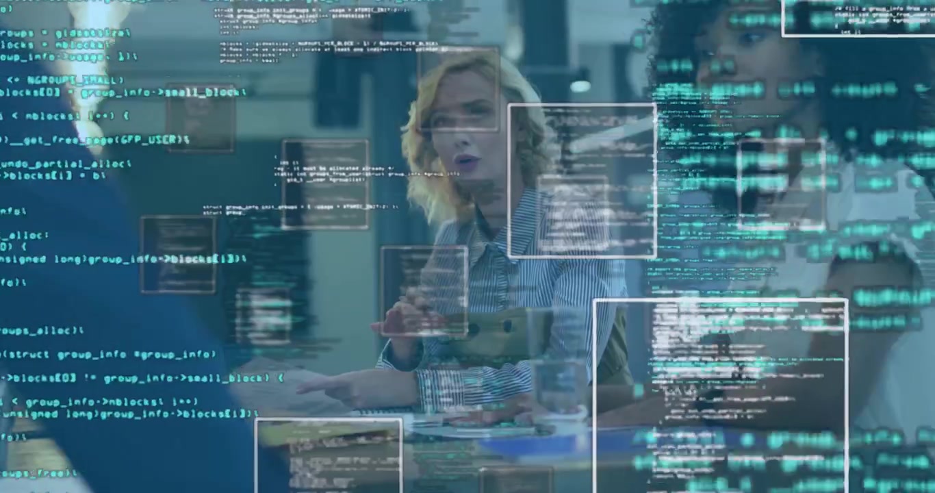 Working in office, person creating animation with computer code on screen
