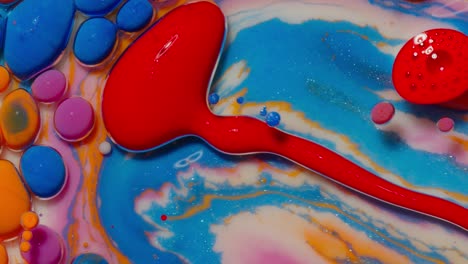 abstract liquid art with red, blue, white, and gold