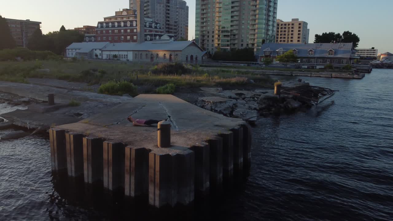 aerial women doing  outdoor fitness during summer