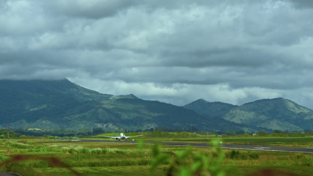 Slow motion shot of a private jet taking off from Tocumen International Airport