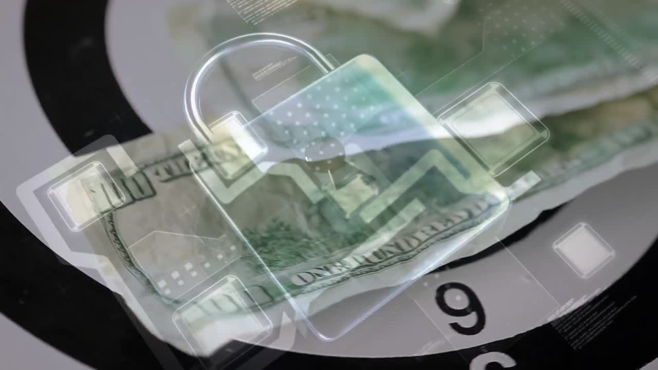 animación del candado sobre el billete de banco