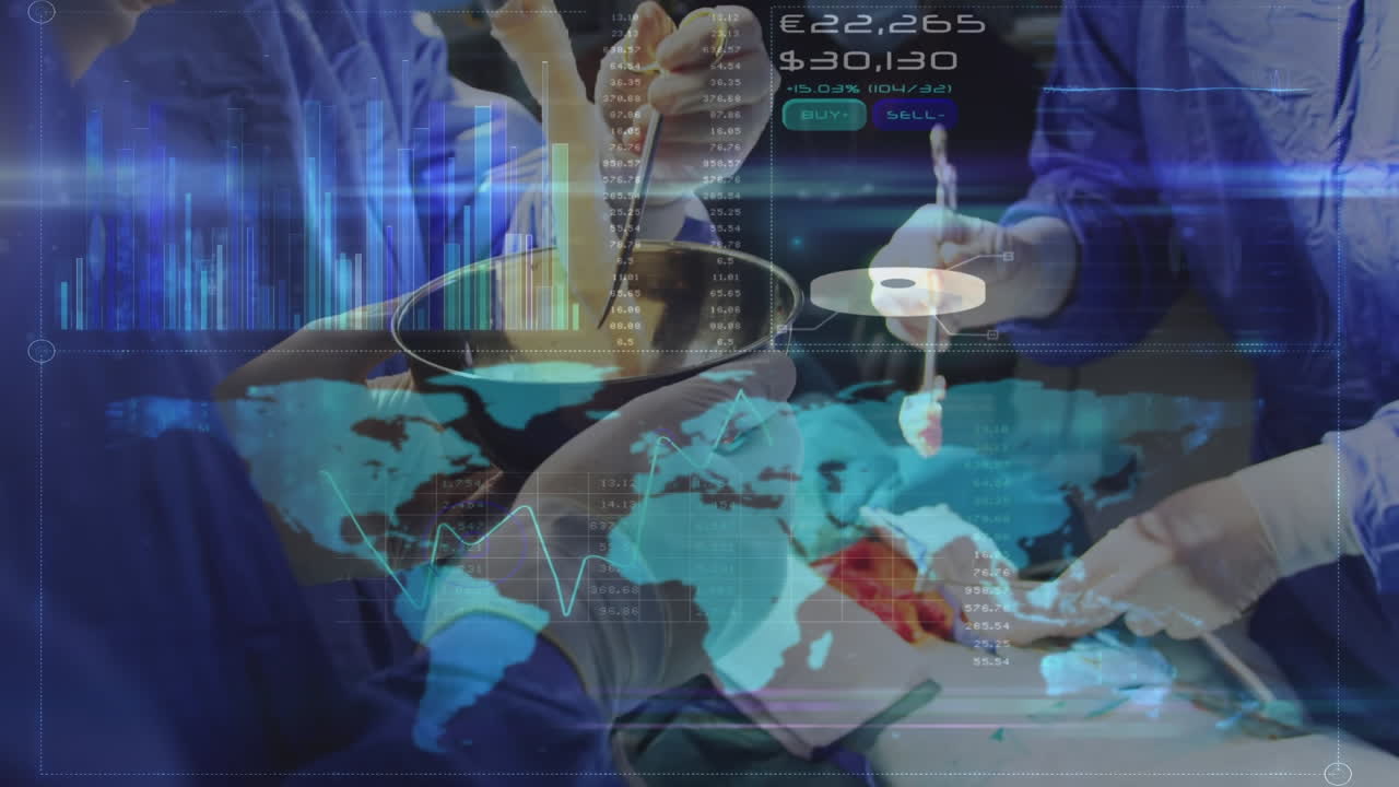 수술 중에 외과 의사에 대한 데이터 처리의 애니메이션