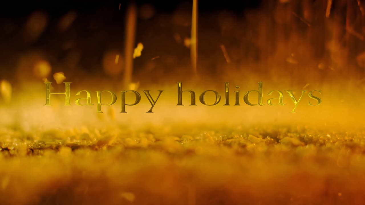 Happy holidays text animation over golden sparkling background