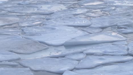 arctic-northern-norway,-large-pieces-of-melting-ice-floating-on-a-sea-surface,-long-duration-beautiful-nature-footage