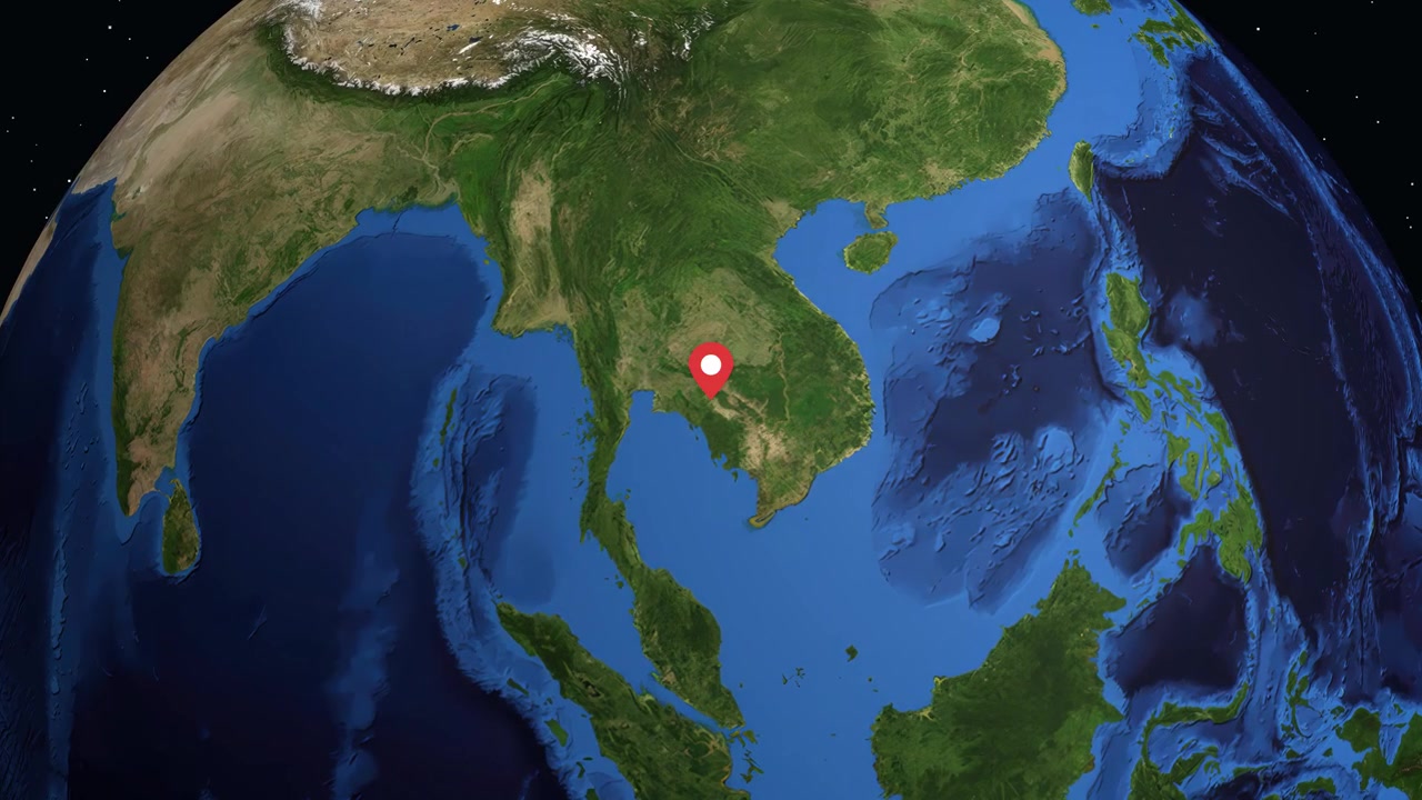 3D Earth Rotation and Zoom to Battambang, Cambodia