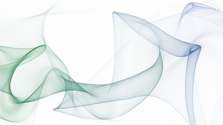Abstract flowing waves of green and blue lines