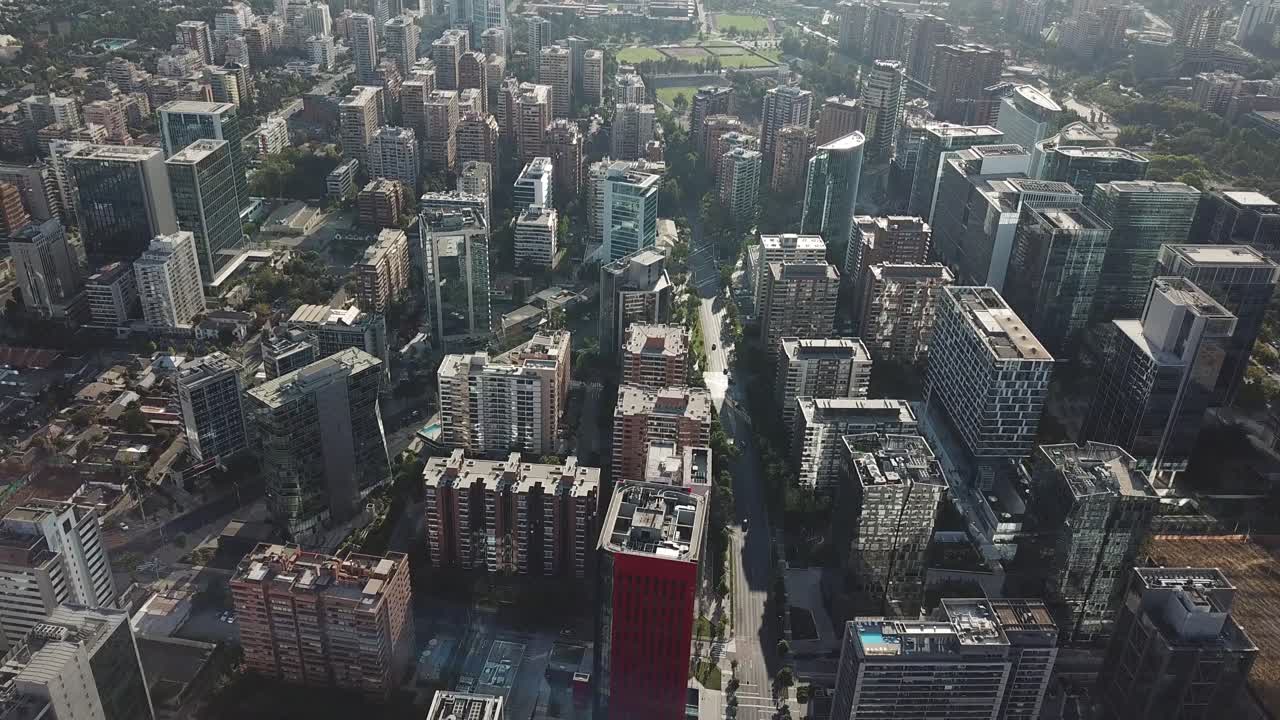 Aerial View of Santiago De Chile, Modern Metropolis, Downtown in Hazy Skyline With Sunlight Backlight