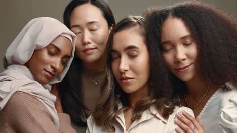 inclusion, women and group portrait in studio