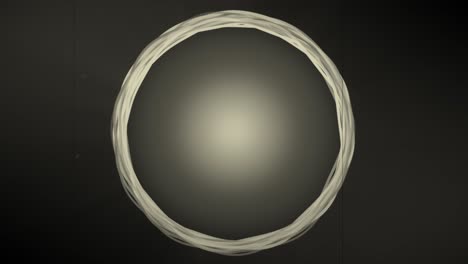 a retro animation loop showing twisted threads formed into a ring form while separate fibers revolve around the center, added with aged film grain and scratches